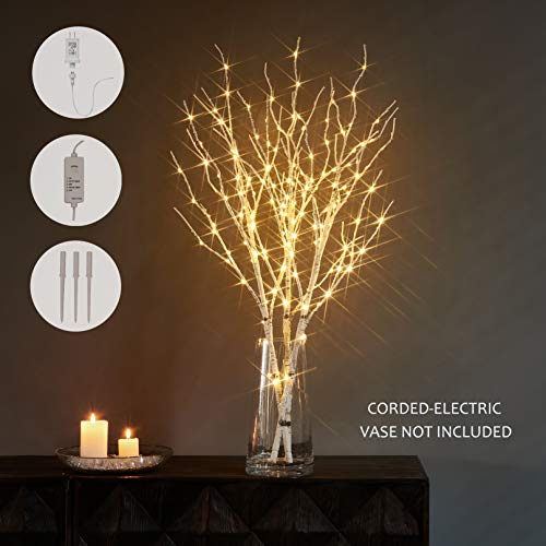 Lighted White Twig Branches with Timer and Dimmer 2 Sets Tree Branch with Warm White Lights