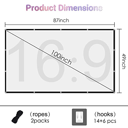 Projector Screen 100 inch,Outdoor Projection Screen 16:9 HD Portable Projector Screen