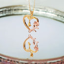 Heart Butterfly Rose Necklace 14k Gold Plated Pendant