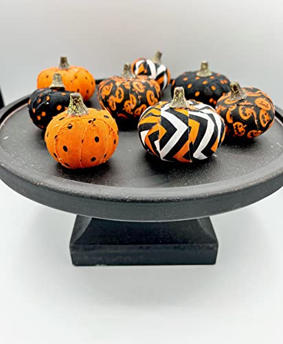 Halloween Mini Pumpkins, orange black white, decoration, set of 8, fabric bowl fillers