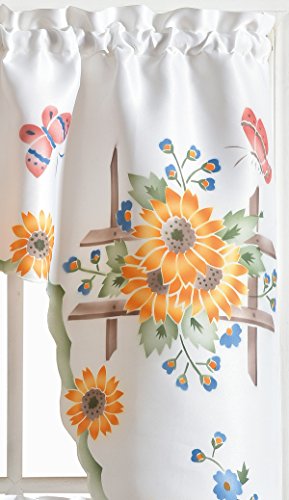 3pcs Kitchen Cafe Curtain Set Air Brushed by Hand of Sunflower and Butterfly Design