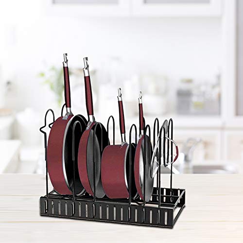 Pan Organizer Rack for Cabinet, Pan Pot Lid Organizer Rack with 5 Adjustable Dividers