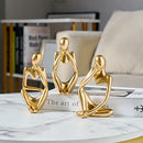 Gold Decor Thinker Statue Abstract Art Sculpture Set of 3 Golden Collectible Figurines