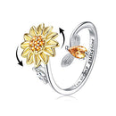 Sterling Silver Fidget Rings for Women Adjustable Open Ring Sunflower