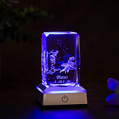 3D Pisces Crystal Zodiac Gifts for Birthday Constellation Lamp Room Decor Horoscope Astrology Gifts