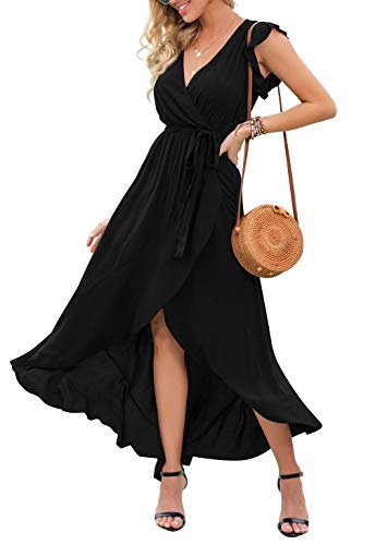 Women's Summer Casual Cross V Neck Dress Bohemian Flowy