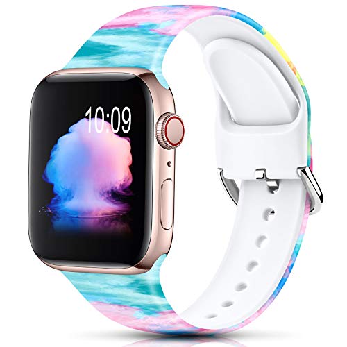 Sport Band Compatible with Apple Watch Floral Silicone Pattern Strap Band for iWatch