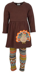 Unique Baby Girls 3 Piece Colorful Aztecan Thanksgiving Turkey Legging Set (5/L, Brown)