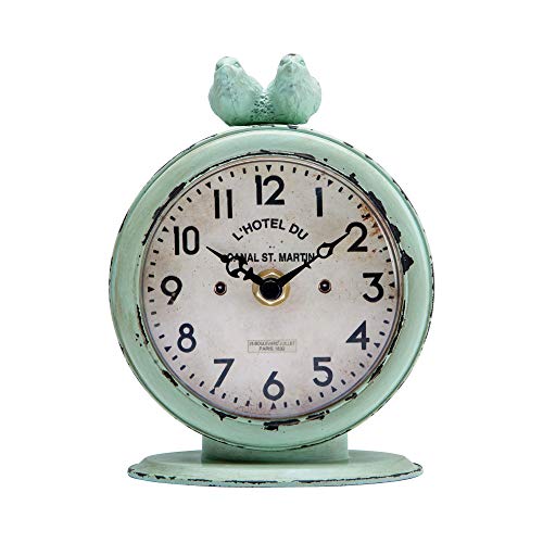 Vintage Table Clock, Shabby Chic Pewter Round Quartz Shelf Desk Clock