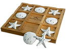 Table Top Tic-Tac-Toe Board Game | 9" x 9" Wood Board Game | Perfect for Beach Décor | Plus Free Nautical eBook by Joseph Rains (White Starfish & Sand Dollars)