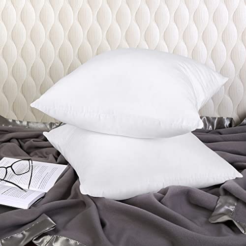 Throw Pillows Insert (Pack of 2, White) - 18 x 18 Inches Bed and Couch Pillows