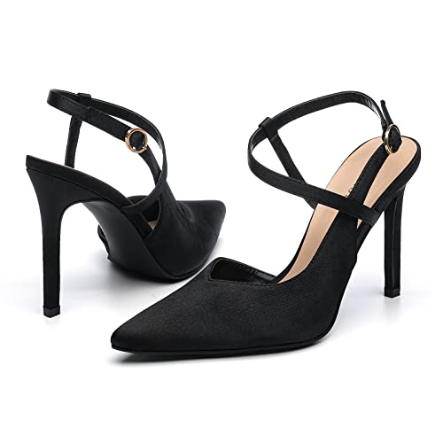 Women’s High Heel Pumps Pointed Closed Toe Ankle Strap Buckle Santin Shoes