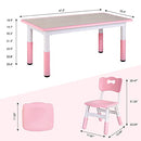 Big Kids Study Table and Chair Set, Height Adjustable Children Desk and 4 Chairs Set