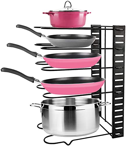 Pan Organizer Rack for Cabinet, Pan Pot Lid Organizer Rack with 5 Adjustable Dividers