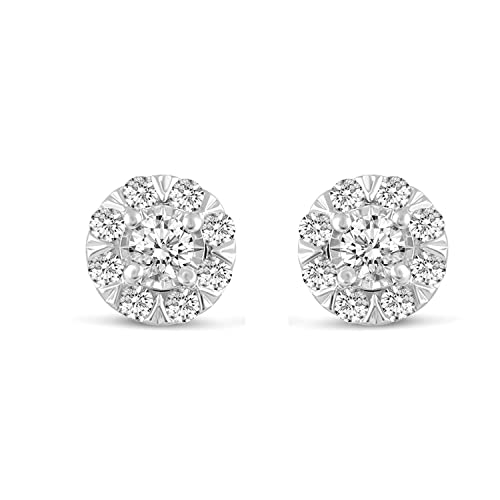 Diamond Stud Earrings Set in 925 Sterling Silver