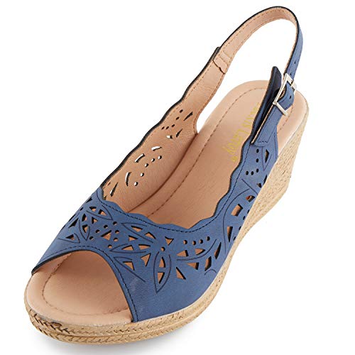 Women's Cut-Out Vamp Peep Toe Comfort Slingback Wedge Sandals