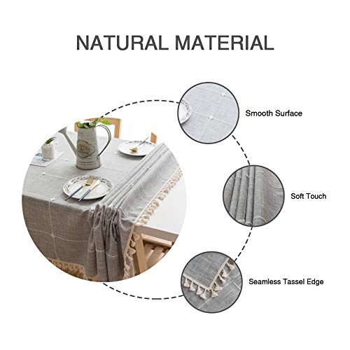Rustic Lattice Tablecloth Cotton Linen Grey Rectangle Table Cloths 55"x86"