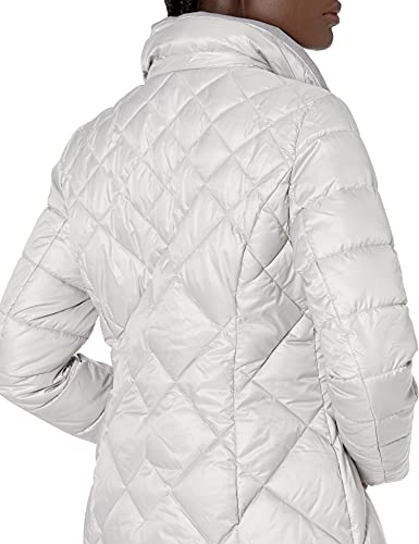 Women's Claremont Diamond Quilted Down Jacket with Removable Hood, Light Grey