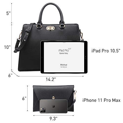 Women Handbags Fashion Satchel Purses Top Handle Tote Work Bags Shoulder Bags with Matching Clutch 2pcs Set (Peppled black)