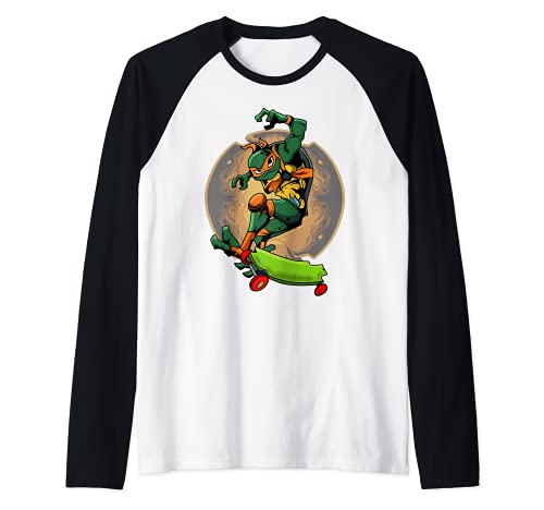 Teenage Mutant Ninja Turtles - Awesome Mikey Riding on Skateboards Raglan Baseball Tee