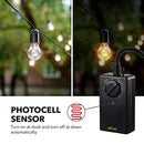 Outdoor 24-Hour Timer With Photocell Light Sensor, Water Resistant Photoelectric Countdown Timer(2, 4, 6 or 8 Hours Mode), Weatherproof, Two (2) Grounded Outlets for Home and Garden, Black