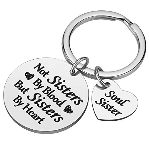 Friendship Gifts for Women Sister - Not Sister By Blood But Sisters By Heart Keychain