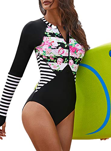 Bathing Suit for Womens Long Sleeve Printed Padded Maillot One Piece Bathing Suit