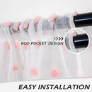 Pink Pom Pom Sheer Curtains for Bedroom Light Filtering Semi-Sheer Curtains for Nursery