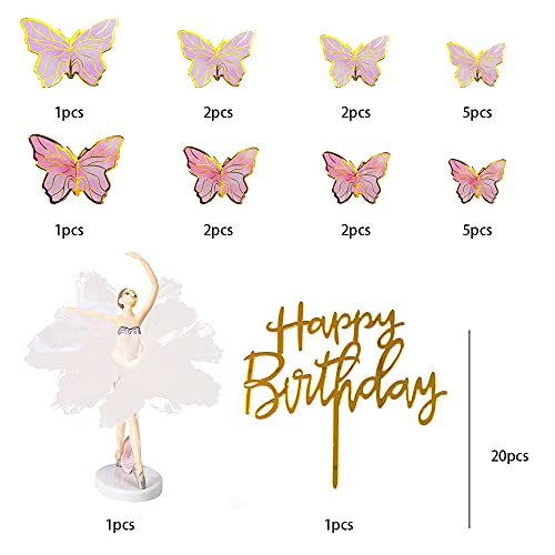 22pcs/set Gold Butterfly Cake Topper Happy Birthday Cupcake