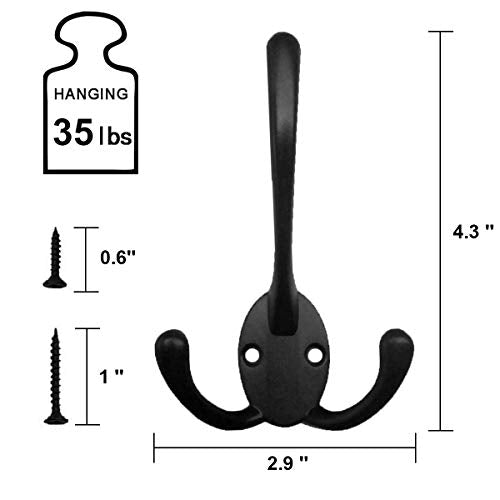 Wall Mounted Coat Hooks 5 Pack Heavy Duty Black Hardware Robe Hooks Decorative