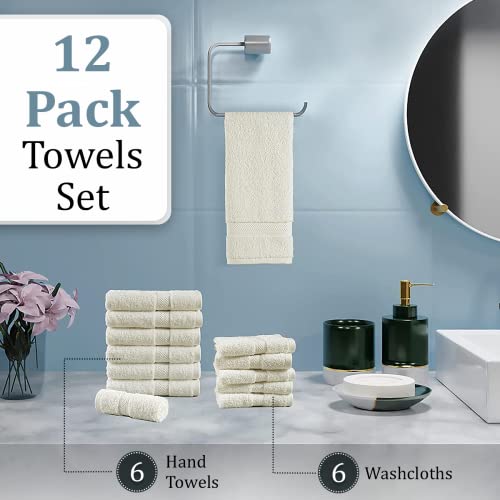 Bath Towels Set, 12 Pack Towels Set, 6 Hand Towels, 6 Washcloths, Durable Hand Towels