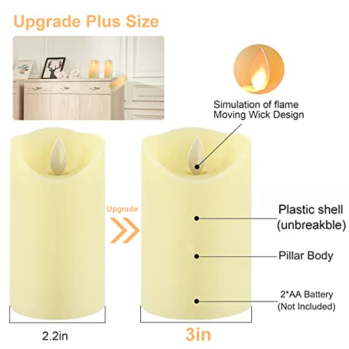Nimiko Flameless Candles With Remote, Battery Operated Flickering Flameless Candles, LED Candles with Timer 2/4/6/8H, with Realistic Moving Wick Pillar Candles Set Of 9 (D3" x H 3"4"5"6"7") (Ivory)