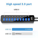 Powered USB 3.0 Hub, atolla 10 Ports USB Data Hub Splitter with Individual ON/Off