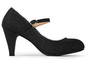 Heels for Women - Round Toe Scalloped Edge Retro Mary Jane Pumps