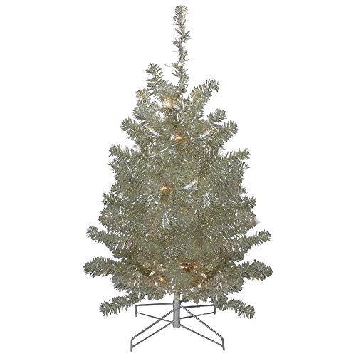 Northlight 3' Metallic Sheer Champagne Artificial Tinsel Christmas Tree - Clear Lights