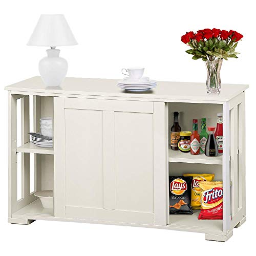 Antique White Stackable Sideboard Buffet Storage Cabinet with Sliding Door Kitchen