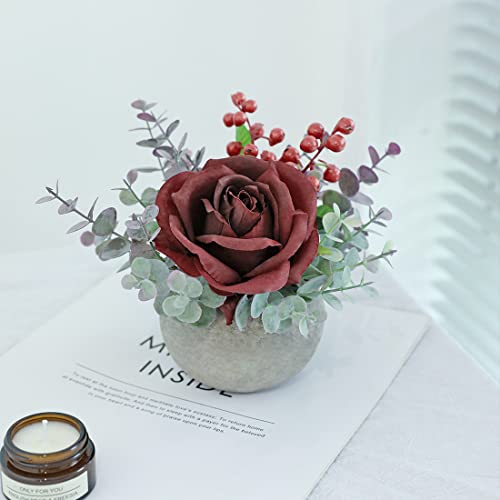 Rose in Pot Decor Potted Artificial Flowers Mini Plants Faux Flowers Indoor