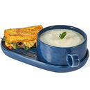 Ceramic Soup and Sandwich Plate Combo, 16 oz Soup Bowls/Mugs/Cups with Handles & 9.85-inch Oval Bread Plates, Soup and Cracker/Side Bowls Set