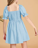 Girls Summer Chiffon Ruffle Mini Dress Square Neck