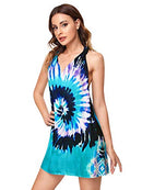 Romwe Women's Sleeveless V Neck Tie Dye Tunic Tops Casual Swing TeeShirt Dress