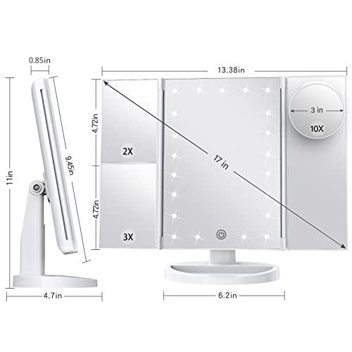 Makeup Mirror Vanity Mirror with Lights, 2X 3X 10X Magnification, Lighted