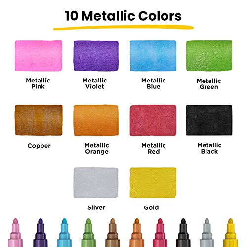 Metallic Chalk Markers (10 Pack) Liquid Chalk Pens - 6mm Reversible Bullet