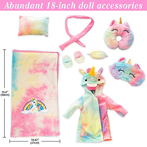 18 inch Doll Clothes and Doll Sleeping Bag Set - Rainbow Unicorn Doll Costume