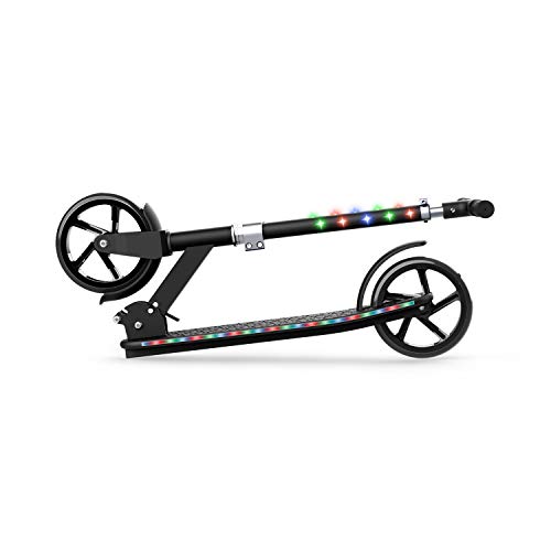 Folding Kick Scooter, Black - Wide Deck, Rear Foot Brake