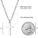 Cross Necklace for Men Figaro Chain Stainless Steel Plain Polished Cross Pendant