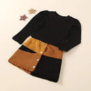 Toddler Baby Girls Leather Skirt Outfits Ribbed Sweater Shirt Tops + PU Leather Dress Fall