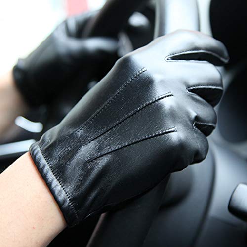 Men Leather Touchscreen Gloves Winter Driving Warm Wrist Gloves Long Keeper