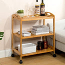 3-Tier Bamboo Kitchen Serving Cart Rolling Utility Storage Organizer Kitchen Trolley
