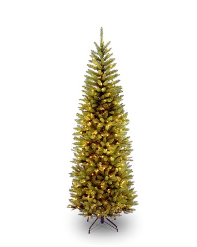 Artificial Pre-Lit Slim Christmas Tree, Green, Kingswood Fir, White Lights, Includes Stand, 6.5 Feet