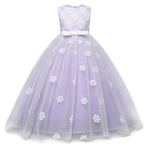 Girls Pageant Princess Flower Dress Kids Prom Puffy Tulle Ball Gowns Size 6-7 Years Purple